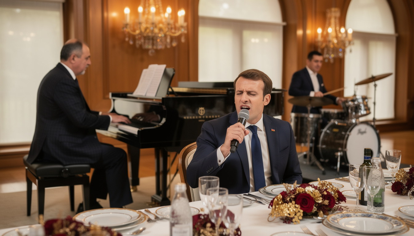 emmanuel macron chante « la bohème » de charles aznavour en compagnie du président et du premier ministre arméniens, un moment d'émotion et de partage culturel.