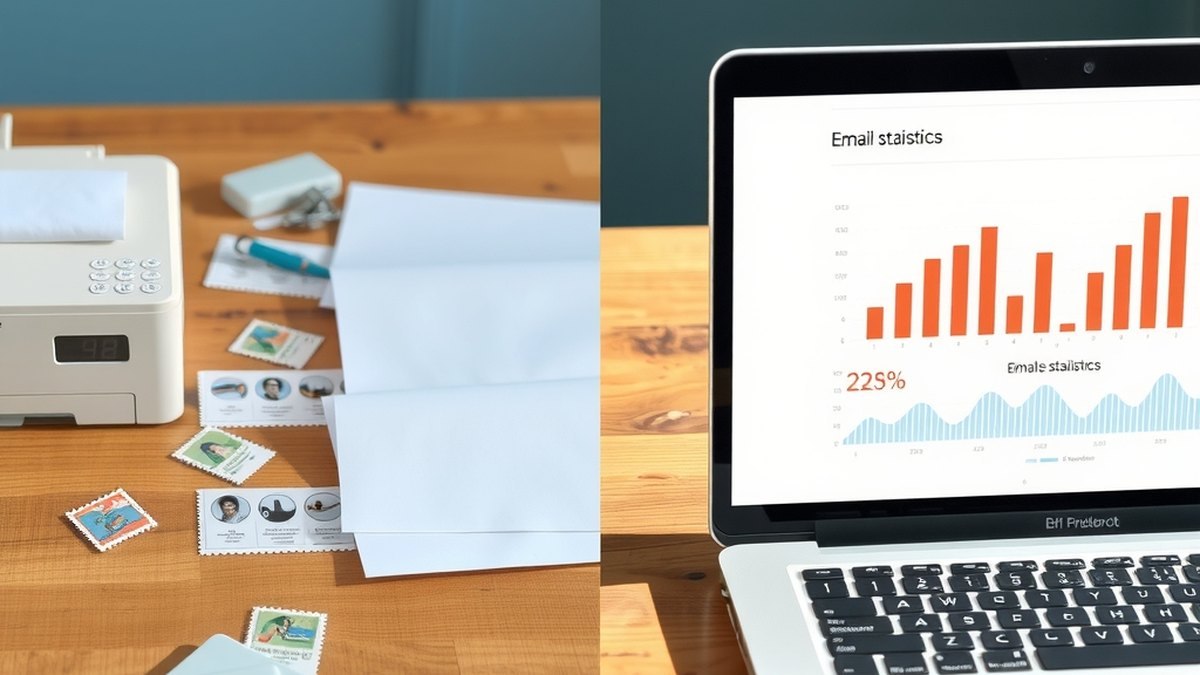 Tableau comparatif visuel entre les coûts et outils du mailing postal et de l'emailing