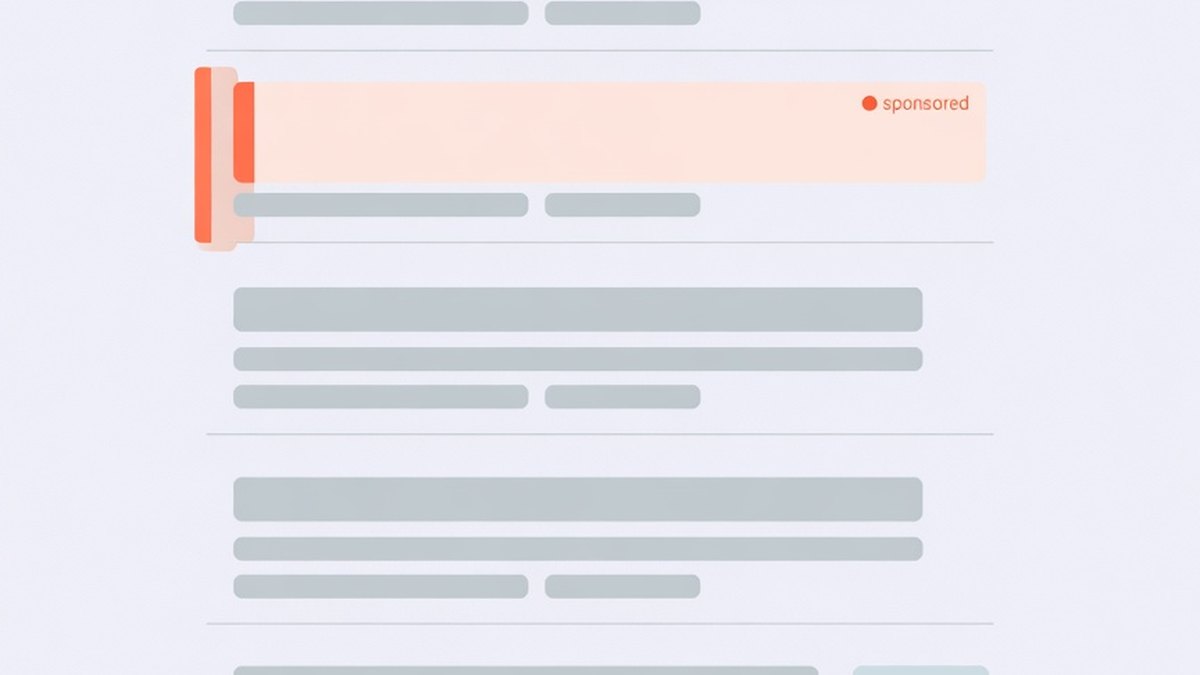 Représentation abstraite d'une page de résultats Google avec une annonce payante mise en avant