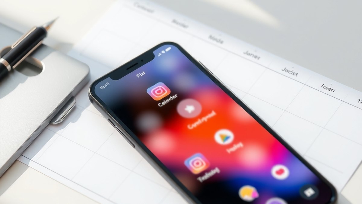 Calendrier éditorial et smartphone illustrant la planification de contenu pour les réseaux sociaux