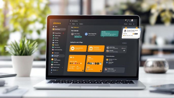 Interface Zimbra affichant la gestion des emails, calendriers et fichiers pour la collaboration.
