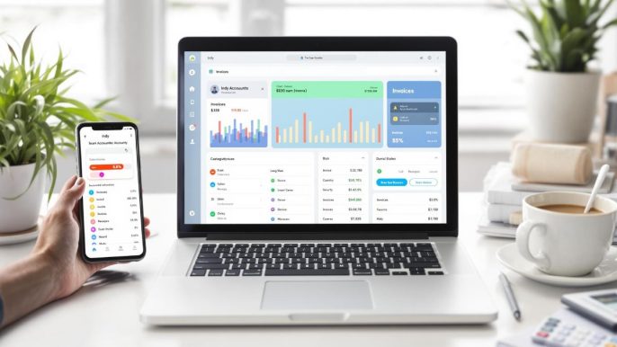 Interface du logiciel comptable Indy affichant un tableau de bord de gestion des finances et factures.