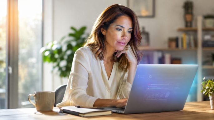Personne se formant au SEO sur son ordinateur portable à un bureau lumineux, illustrant les voies pour apprendre le référencement naturel