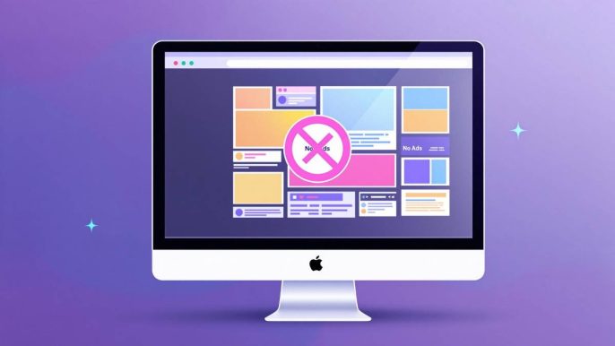 Illustration d'un adblocker actif bloquant des publicités sur un écran d'ordinateur.