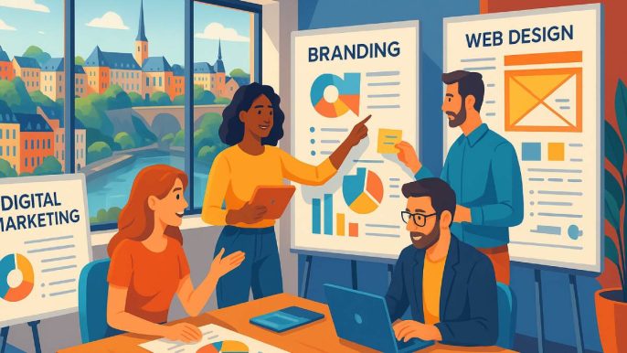 professionnels d'agences de communication travaillant sur des projets créatifs à Luxembourg