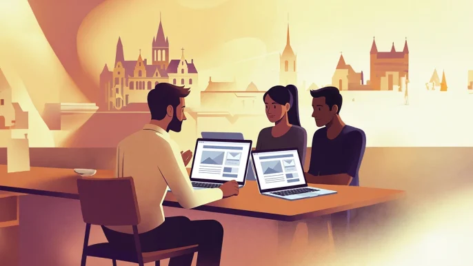 Entrepreneur à Caen en rendez vous avec une agence de création de site internet pour choisir le meilleur prestataire local
