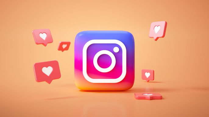 Dessin 3D logo Instagram avec followers autour