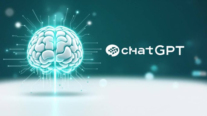 Illustration d'un cerveau numérique représentant l'IA, avec le logo ChatGPT intégré en arrière-plan.