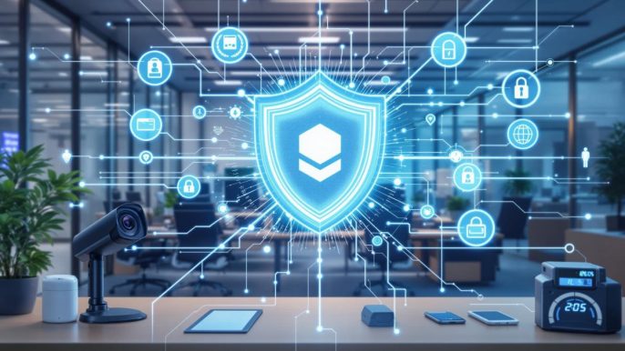 Un bureau équipé d’objets connectés protégés par une cybersécurité avancée