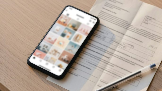 Smartphone et formulaire d'autorisation posés sur une table, illustration du droit à l'image des mineurs