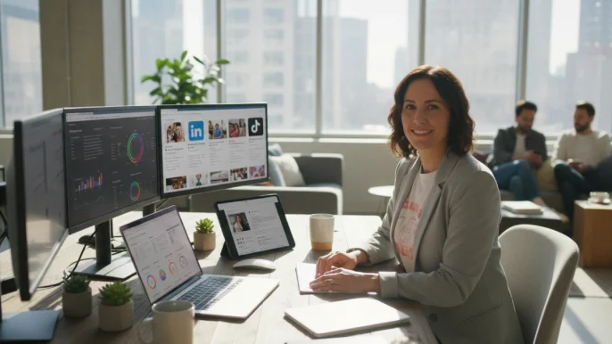 Community manager travaillant sur les réseaux sociaux et le marketing digital