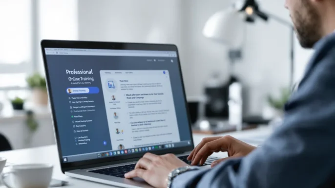Personne suivant une formation professionnelle en ligne sur ordinateur portable