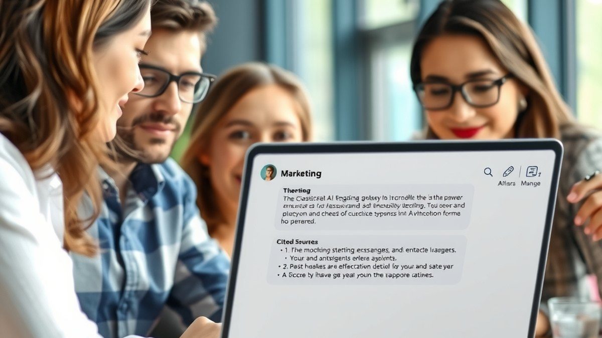 Équipe marketing analysant la réponse d'un assistant IA citant des sources