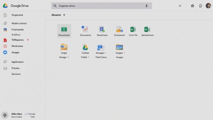 Interface de Google Drive avec des fichiers et dossiers partagés.