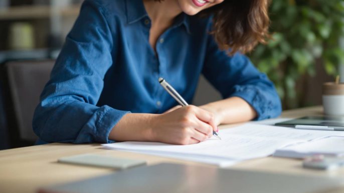 femme écrivant stratégie contenus