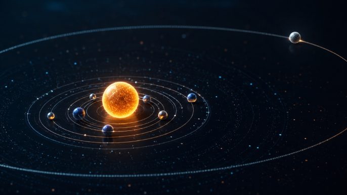 Analogie du système solaire illustrant le Site Focus Score et l'autorité thématique d'un site