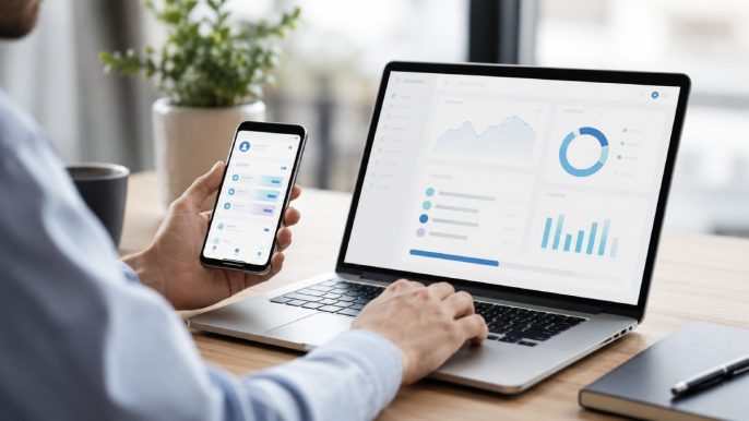 Gestion RH digitalisée sur ordinateur et mobile illustrant le logiciel SIRH Staff & Go