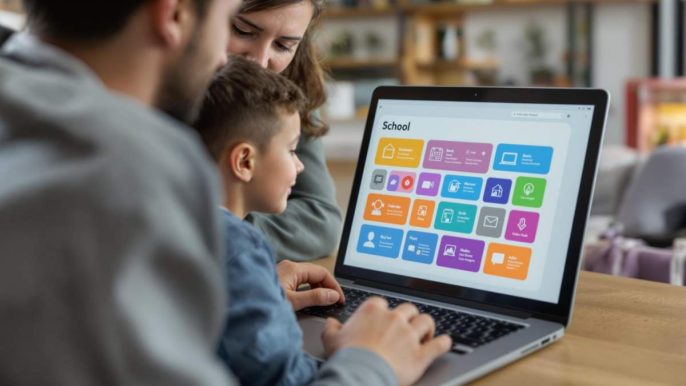 Une famille utilisant Toutatice pour accéder aux services scolaires en ligne