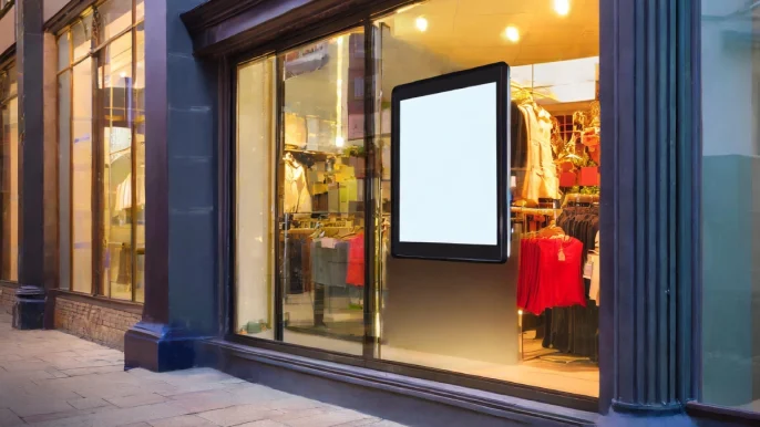 vitrine avec écran digitale dans rue commerçante