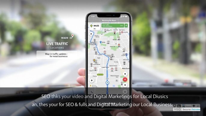 Interface Waze affichant des itinéraires et des commerces optimisés pour le SEO local