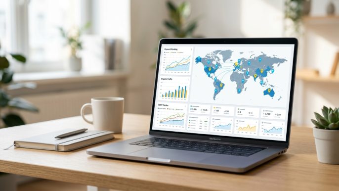Tableau de bord de suivi de positions SEO illustrant l'outil WhatsMySERP