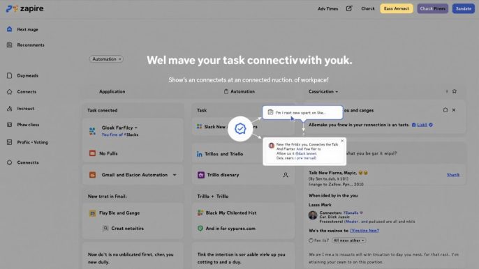 Interface de Zapier montrant l'automatisation des tâches entre plusieurs applications connectées.